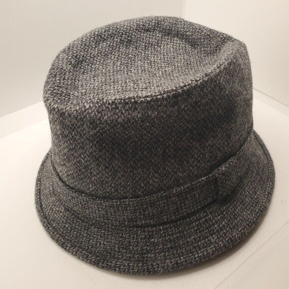 Moon Marks & Spencer Tweed Gray Black Wool Fedora Hat SIze 7.25 to 7.38 UK Large - Picture 7 of 9